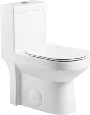 Fine Fixtures Modern One-Piece Toilet, High-Efficiency Dual Flush System, Compact Space-Saver Design, Round Toilet Seat, Standard 10" Rough-In