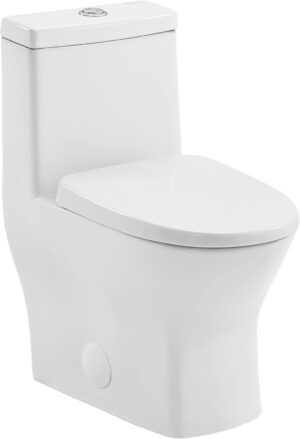 Swiss Madison SM-1T257 Sublime II Compact 24" Length One Piece Toilet Dual Flush 1.1/1.6 GPF with Side Holes, Glossy White