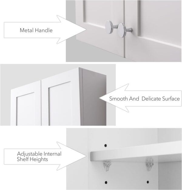 White Wall Mount Cabinet, MDF Over The Toilet Storage Cabinet with Adjustable Shelves, Space Saver 2 Door Medicine Cabinet for Bathroom Laundry Kitchen, 19x 27in, No Paint Odor