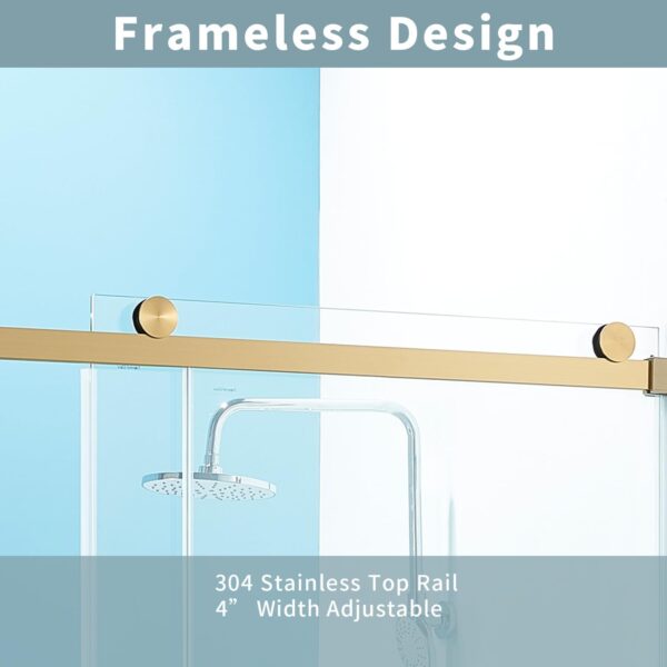 56-60" W x 76" H Frameless Single Sliding Shower Door, Frameless Shower Door, Shower Glass Door with 5/16" (8mm) Clear SGCC Tempered Glass, Stainless Steel Hardware (Gold)