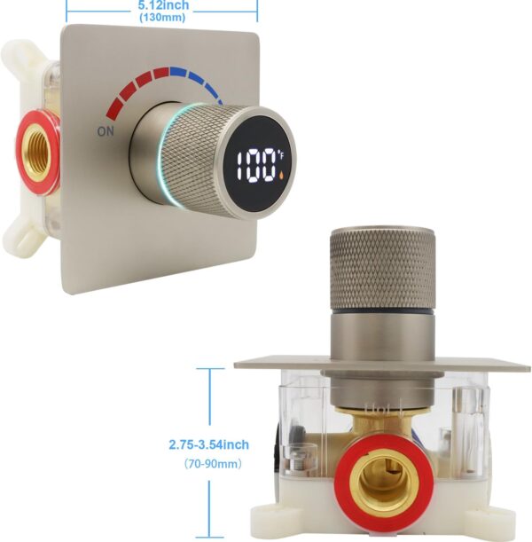 Shower Valve with Digital Temperature Display, Solid Brass Shower Diverter Valve Kit - Concealed In-wall Mounting Shower Body Jets Individual Control Diverter, Brushed Nickel