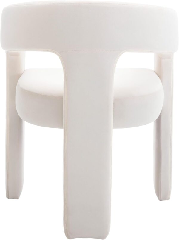 Modern Barrel Dining Chair, Velvet Upholstered Accent Side Chair with Arms Comfy Makeup Vanity Chair, Dining Living Room Kitchen Chair, Beige