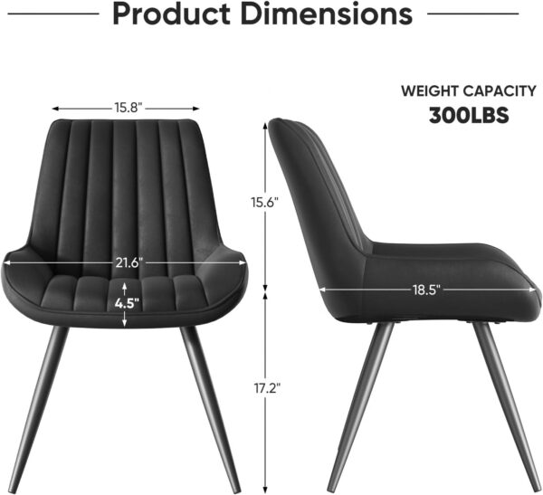 Modern Dining Chairs Set of 6, Comfy Dining Room Chairs with Thick Cushions, Upholstered Fabric Kitchen Side Chairs with Metal Legs, Black
