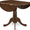 East West Furniture DLAB5-AWA-05 5 Piece Dining Set Contains a Round Dining Room Table with Dropleaf and 4 Upholstered Chairs, 42x42 Inch, Antique Walnut