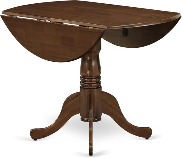 East West Furniture DLAB5-AWA-05 5 Piece Dining Set Contains a Round Dining Room Table with Dropleaf and 4 Upholstered Chairs, 42x42 Inch, Antique Walnut