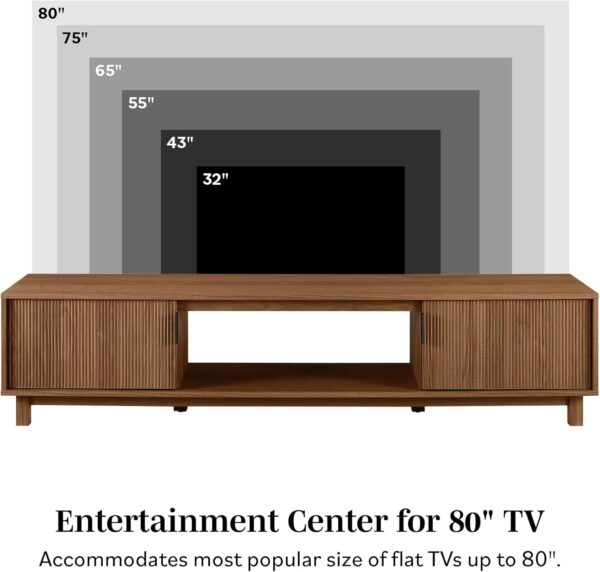 Walker Edison Walton Modern Fluted-Door Low Stand for TVs up to 80 Inches, 70 x 15.75 x 16 inches, Mocha