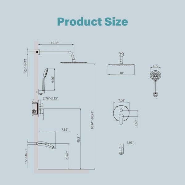 Gabrylly Bathtub Shower System, Shower Faucet Set with Tub Spout, High Pressure 10" Rain Shower head with Handheld Spray, Shower Fixtures with Pressure Balance Shower Valve, Brushed Nickel