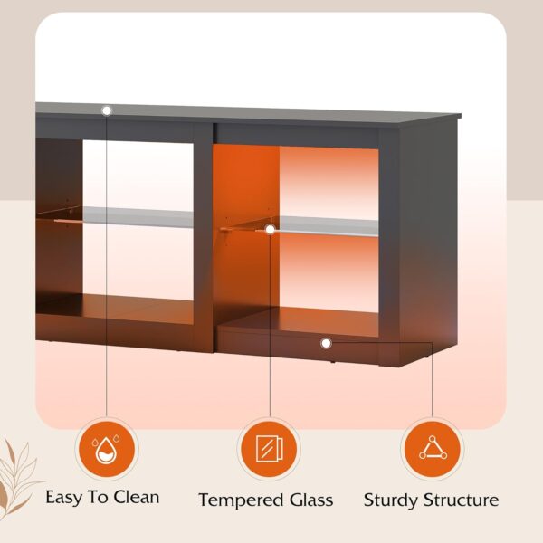 WLIVE LED TV Stand for 65-Inch TV, 58-Inch Entertainment Center with Adjustable Glass Shelves, Modern Media Console for Living Room & Bedroom, Black