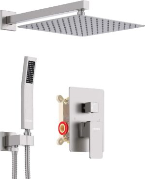 611uDq5CYML._AC_SL1500_.jpg Shower System with High Pressure 12 Inch Rainfall Shower Head, Handheld Shower head and Shower Faucet Trim valve, Bathroom Luxury Rain Mixer Shower Set Wall Mounted Brushed Nickel