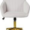 Velvet Home Office Chairs with Gold Base Upholstered Tufted Modern Height Adjustable 360 Degree Swivel Desk Chairs with Wheels, Vanity Chairs for Living Room, Bedroom,Study Room (Cream)
