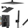 Aolemi Shower Faucet Set Ceiling Mount Shower System Rough-in Valve and Shower Trim Kit 10 and 6 Inch Dual Shower Head 2 in 1 Handheld Spray Push Button Diverter Matte Black