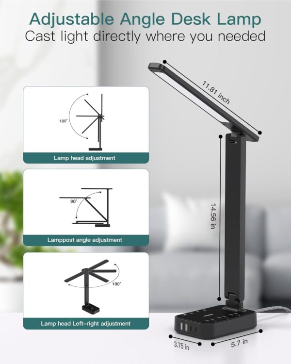 612bPrqLAtL._AC_SL1500_.jpg Addtam LED Desk Lamp, Power Strip with 3 Outlets 4 USB Charging Ports(2 USBC), 4 Modes 5 Level Brightness Touch Lamp, Small Desk Lamp for Home Office College Dorm Room Essentials