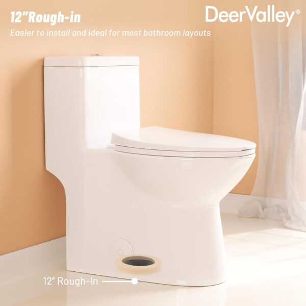 DeerValley Symmetry One Piece Toilet, Dual Flush 1.1/1.6 GPF Elongated Standard Toilet for Bathroom, Toilets with Comfortable Seat Height (Seat Included) (White)