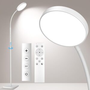 LED Floor Lamp, Height Adjustable Floor Lamps for Living Room, Super Bright Standing Lamp with Timer, Adjustable Colors & Brightness Floor lamp for Bedroom with Remote & Touch Control, White