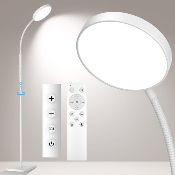 LED Floor Lamp, Height Adjustable Floor Lamps for Living Room, Super Bright Standing Lamp with Timer, Adjustable Colors & Brightness Floor lamp for Bedroom with Remote & Touch Control, White