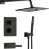 Esnbia Thermostatic Bathtub Faucet Set, All Metal Tub System with 3 Way Valve, 10 Inch Rain Shower Head with Handheld Spray Combo, Wall Mounted Shower Head Set, Matte Black