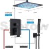 12 Inches Ceiling Mount Shower Faucets Sets Complete Shower System LED Rainfall Shower Head System Rough-in Valve Body and Trim Included Matte Black…
