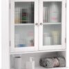 LITA Bathroom Wall Cabinet with Glass Doors, Medicine Cabinet with Adjustable Shelves, Space Saver Over Toilet Storage Cabinet for Bathroom, Living Room, Kitchen, White
