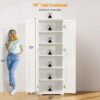 70" Tall Storage Pantry Cabinet, Bathroom Floor Organizer Storage Cabinet with 2 Doors and 6 Adjustable Shelves, Standing Utility Cabinet for Dining Room, Food Storage and Kitchen, White