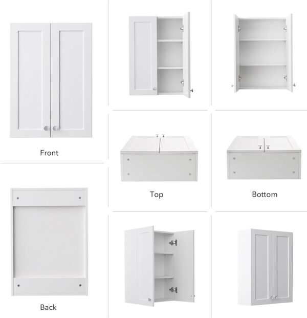 White Wall Mount Cabinet, MDF Over The Toilet Storage Cabinet with Adjustable Shelves, Space Saver 2 Door Medicine Cabinet for Bathroom Laundry Kitchen, 19x 27in, No Paint Odor
