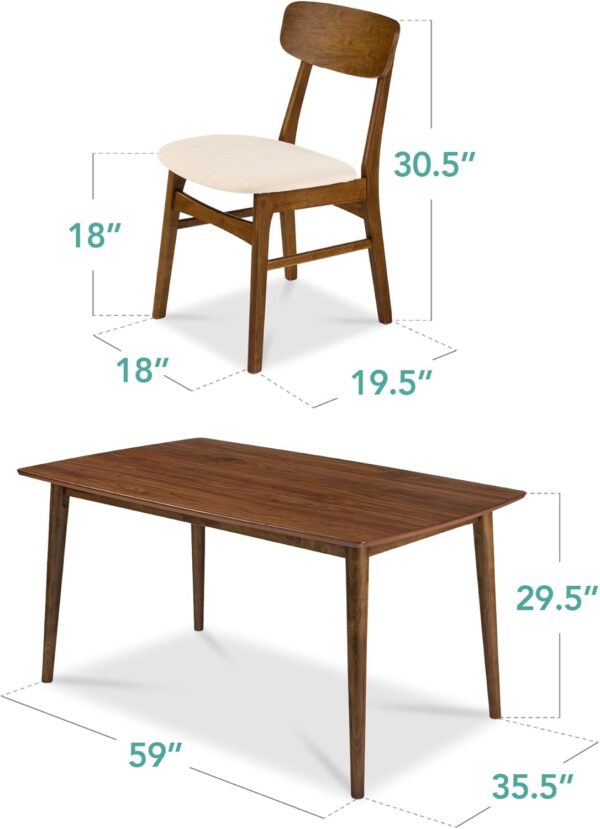 Best Choice Products 7-Piece Wooden Dining Set, Mid-Century Modern Table & Upholstered Chair Set w/ 6 Chairs, Rubberwood Legs - Walnut/Cream
