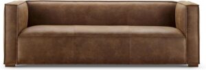 CHERS 83.3" Mid Century Modern Sofa, Luxury French Mixed Fabric Couch with Tight Back, Square Armrest Lounge Sofas for Living Room, Apartment, Bedroom, Office, Chestnut