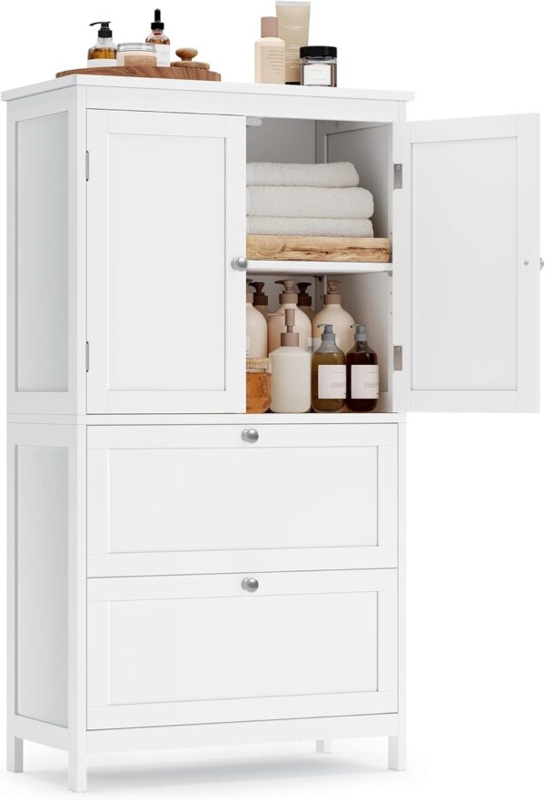 VASAGLE Bathroom Floor Storage Cabinet, Bathroom Storage Unit, Freestanding Cabinet with 2 Drawers and 2 Doors, Adjustable Shelf, 11.8 x 23.6 x 43.3 Inches, White UBBC551P31