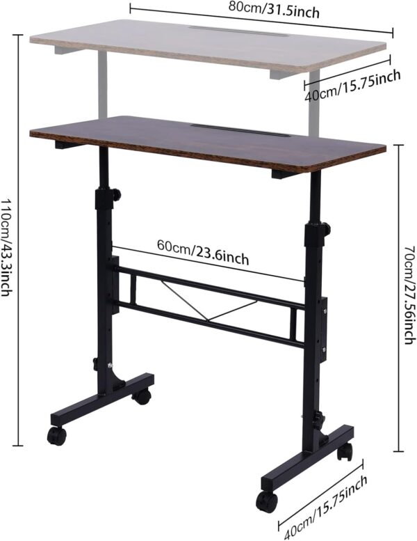 Standing Desk Adjustable Height, Mobile Stand Up Desk with Wheels Small Computer Desk Rolling Desk, Portable Laptop Desk Rustic Standing Table Sit Stand Home Office Desks 16"x31.5" Height 27"-43.5"
