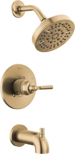 Delta Faucet Saylor 14 Series Gold Tub and Shower Faucet Combo, Bathtub and Shower Trim System, Shower Trim Kit, Bathtub Faucet Set, Shower Tub Faucet, Champagne Bronze T14435-CZ (Valve Not Included)