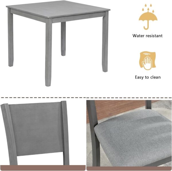Dining Table Sets, 5-Piece Kitchen Table & Chair Sets with 34.5'' Square Wooden Dining Table & Four Upholstered Wide Backrest Chairs, Wooden Dining Table Set for Dining Room, Gray