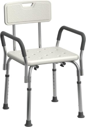 Medline Shower Chair Seat with Padded Armrests and Back | Heavy Duty Shower Chair for Bathtub | Slip Resistant Shower Seat with Adjustable Height | Shower Chair for Inside Shower with 350 lb Capacity