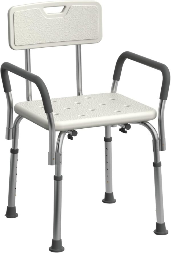 Medline Shower Chair Seat with Padded Armrests and Back | Heavy Duty Shower Chair for Bathtub | Slip Resistant Shower Seat with Adjustable Height | Shower Chair for Inside Shower with 350 lb Capacity