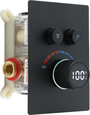 Solid Brass Shower Mixer Valve, Concealed 2 Way Outlet LED Digital Display Diverter Valve, Can Use All Options at A Time Black