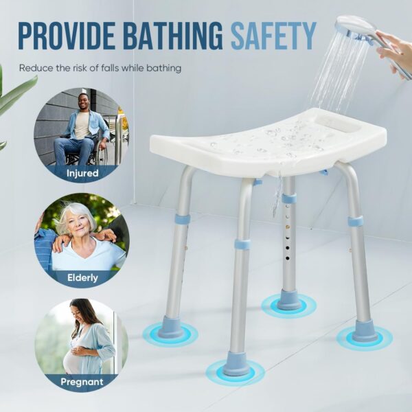 OasisSpace Shower Chair, Adjustable Bath Stool Chair for Inside Shower - Tool Free Anti-Slip Bench Bathtub Stool Seat with Durable Aluminum Legs for Elderly, Senior, Handicap & Disabled