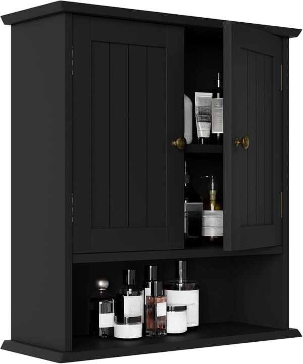 Smuxee Black Bathroom Cabinet Wall Mounted, Small Bathroom Medicine Cabinet with 2 Door Adjustable Shelves, Bathroom Wall Cabinet Over Toilet for Laundry Room Kitchen