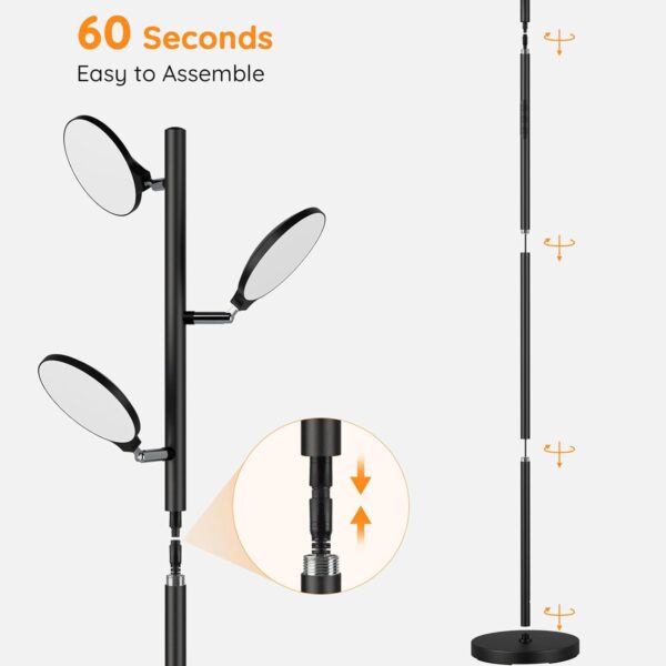 bedee LED Floor Lamp for Living Room: 30W Dimmable Standing Light with 4 Color Temperature, 3 Rotatable LED Tree Floor Lamp with Remote and Touch Control for Bedroom Office Lighting