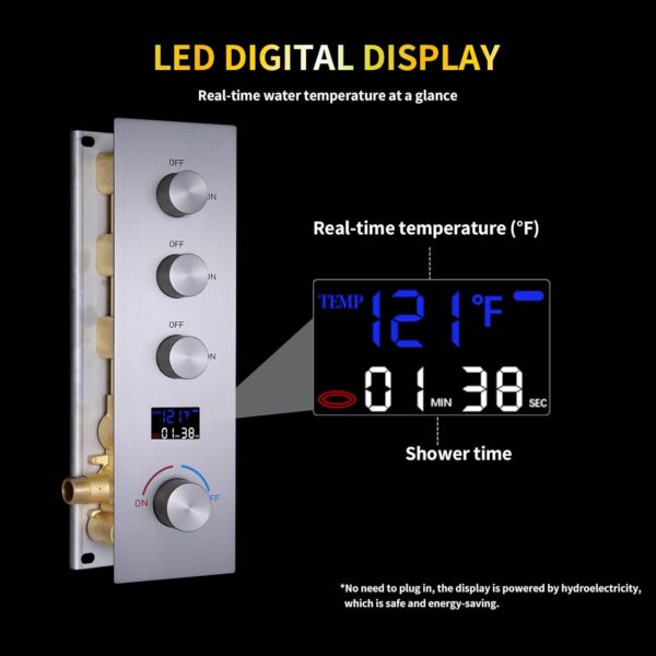 AYIVG Thermostat Shower System Brushed Nickel Rain Shower System With 12 Inch and 8 Inch Shower Head Temperature Display Bathroom Shower System Dual Rainfall Shower Head System