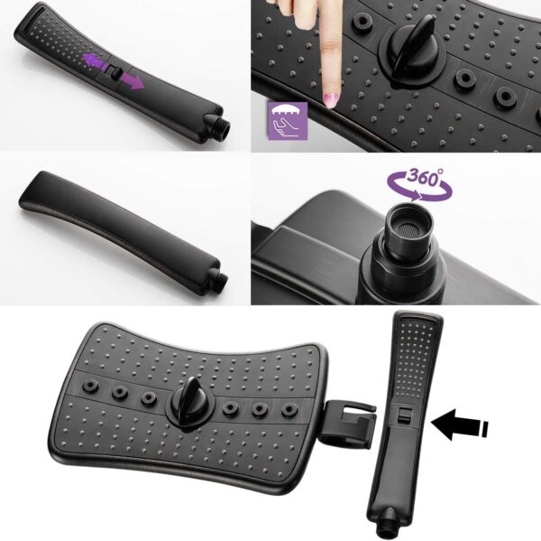 BRIGHT SHOWERS Four Spray Settings Shower Head Set Oil Rubbed Bronze and Black Finishing with 60" Long Stainless Steel Shower Hose