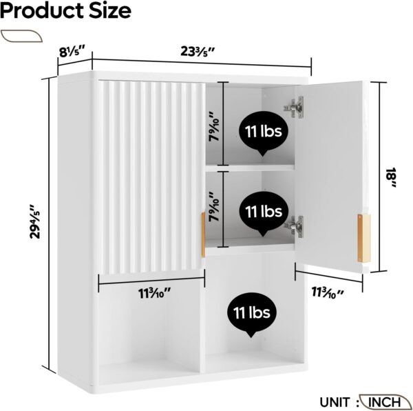 Besiter Fluted Bathroom Wall Cabinet Over The Toilet Storage, 23"x 29" Medicine Cabinet with Adjustable Shelf, Laundry Cabinet Wall Mounted and Kitchen Storage Cabinet(Glossy White)