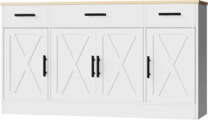 Shintenchi Buffet Cabinet with Storage,53.4" Large Kitchen Storage Cabinet with 3 Drawers and 4 Doors,Wood Farmhouse Buffet Cabinet with Adjustable Shelf for Kitchen Living Room,White