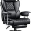 COMHOMA Big and Tall Office Chair, Leather High Back Leather Gaming Chair with Footrest, Executive Ergonomic Office Chair with Pocket Spring Lumbar Support and with Outward Fixed Soft Armrests