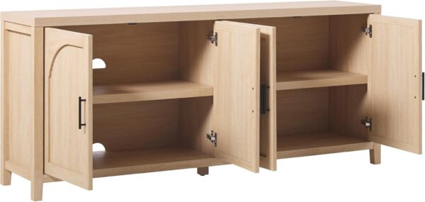 Walker Edison Modern 70" Reeded Sideboard, Credenza with Doors for Kitchen, Dining Room, Media and Game Storage, Buffet Cabinet with Cord Management, 16" D X 30" H, Coastal Oak