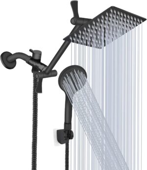 61Ae48AZ5PS._AC_SL1380_.jpg Shower Head 10‘’ High Pressure Rainfall Shower Head/Handheld Shower Combo with 11'' Extension Arm, 9 Settings Anti-leak Head with Holder, Height/Angle Adjustable, Chrome, Matte Black