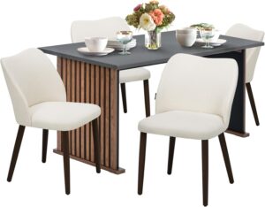 COLAMY 5-Piece Dining Table Set for 4, 63" Kitchen Rectangular Wood Table with 4 Retro Dining Room Chairs, Grey/Beige