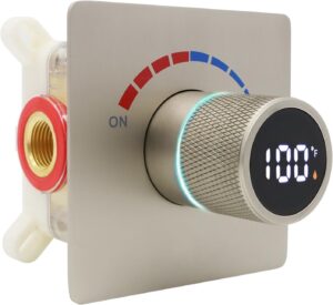 Shower Valve with Digital Temperature Display, Solid Brass Shower Diverter Valve Kit - Concealed In-wall Mounting Shower Body Jets Individual Control Diverter, Brushed Nickel
