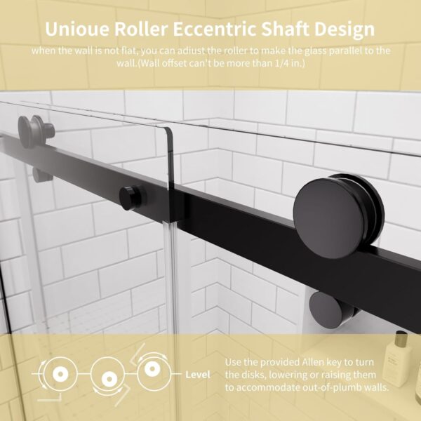 46-48" W x 74" H Frameless Shower Door, Singel Sliding Shower Door with 5/16" (8mm) Clear SGCC Tempered Glass, Matte Black Finish Shower Doors, Reversible Installation