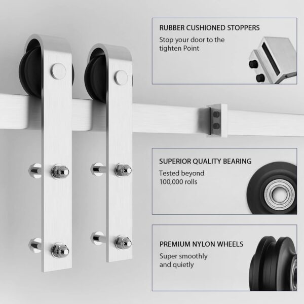SmartStandard 38 x 84 inch Glass Barn Door with 6.6FT Brushed Nickel Sliding Hardware Kit & Handle, Pre-Drilled Ready to Assemble, Waterproof PVC Coating, White, 5-Panel Glass
