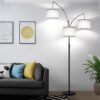 Dimmable Floor Lamp, 3 Lights Arc Floor Lamps for Living Room, Modern Tall Standing Tree Lamp with Gray Linen Shade & Heavy Base, Large Floor Lamp for Bedroom Office, 3x1000 LM LED Bulbs Included