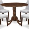 East West Furniture DLAB5-AWA-05 5 Piece Dining Set Contains a Round Dining Room Table with Dropleaf and 4 Upholstered Chairs, 42x42 Inch, Antique Walnut