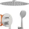 Gabrylly Shower System, Ceiling Shower Faucet Set with 12" Rain Shower head and Handheld Shower, Shower Combo Set with Valve, Brushed Nickel